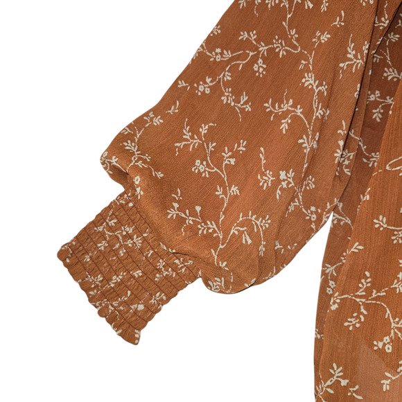 Bohme Womens Small Floral Blouse Orange Long Sleeve Prairie Flowy Lightweight - Picture 5 of 11